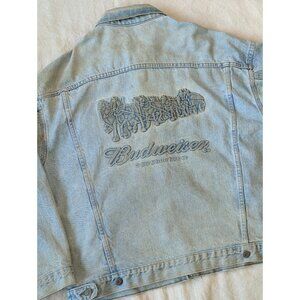Vintage 2000 Budweiser Tyca Denim Jacket Embossed Graphic USA Boxy Fit Large